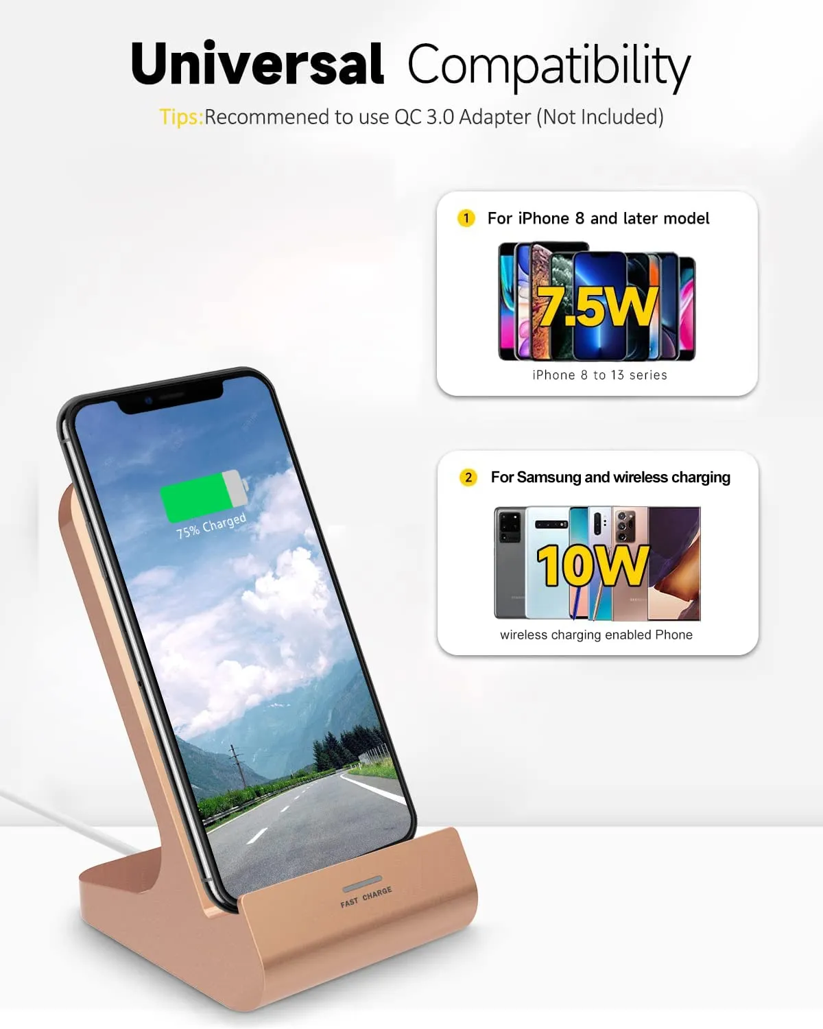 10W Wireless Charger Stand for iPhone & Samsung