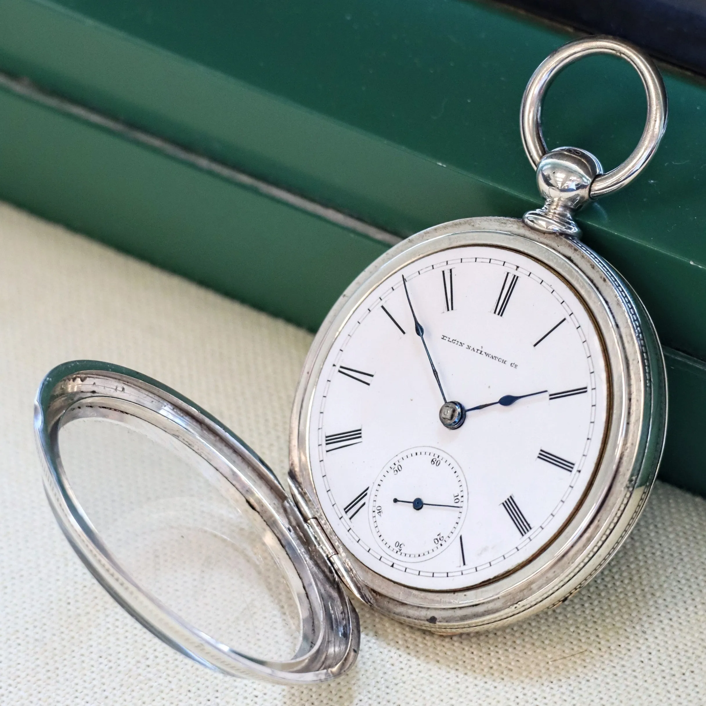 1884 ELGIN Pocket Watch Openface 18s Grade 7 Key Wind 7 Jewels Coin Silver Case