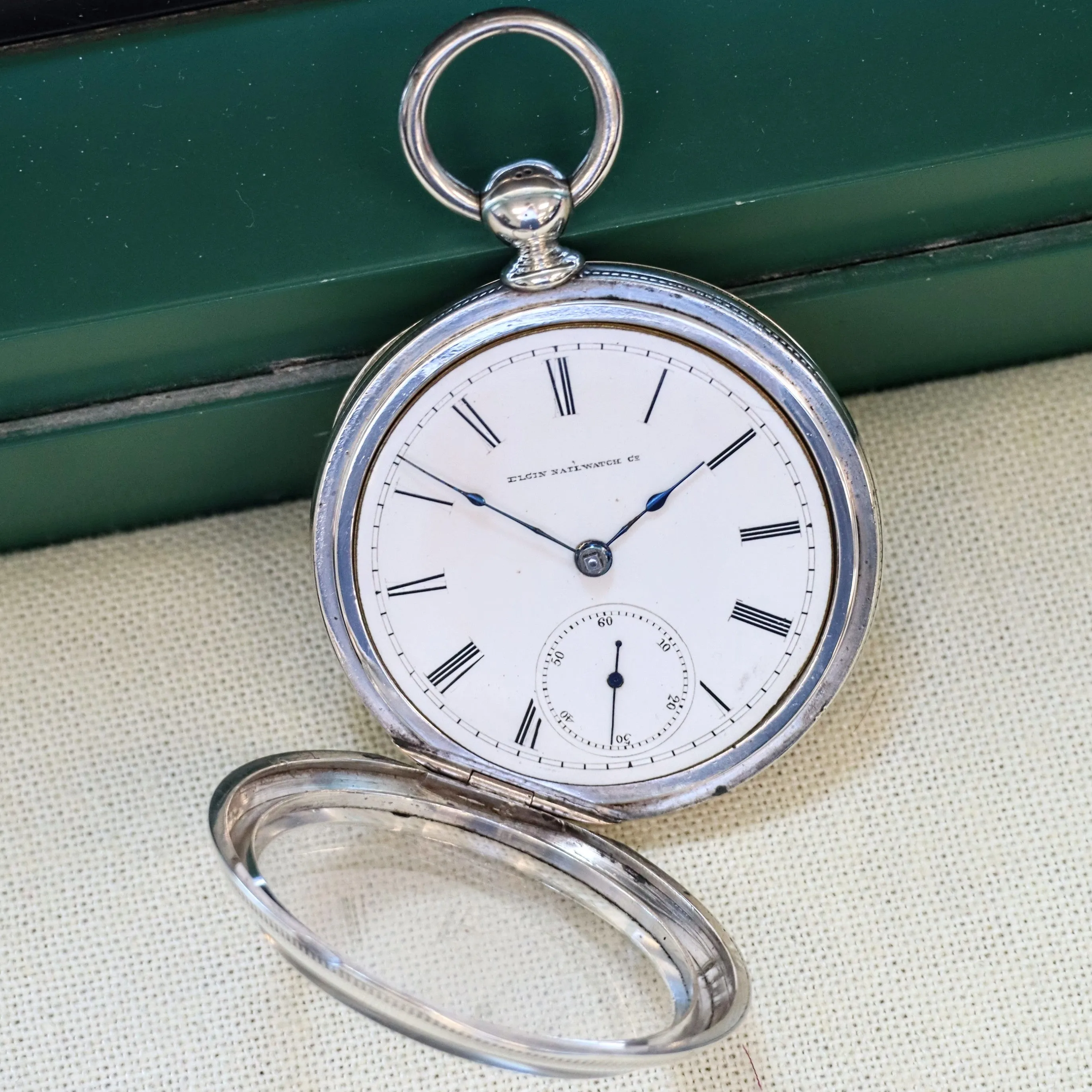 1884 ELGIN Pocket Watch Openface 18s Grade 7 Key Wind 7 Jewels Coin Silver Case