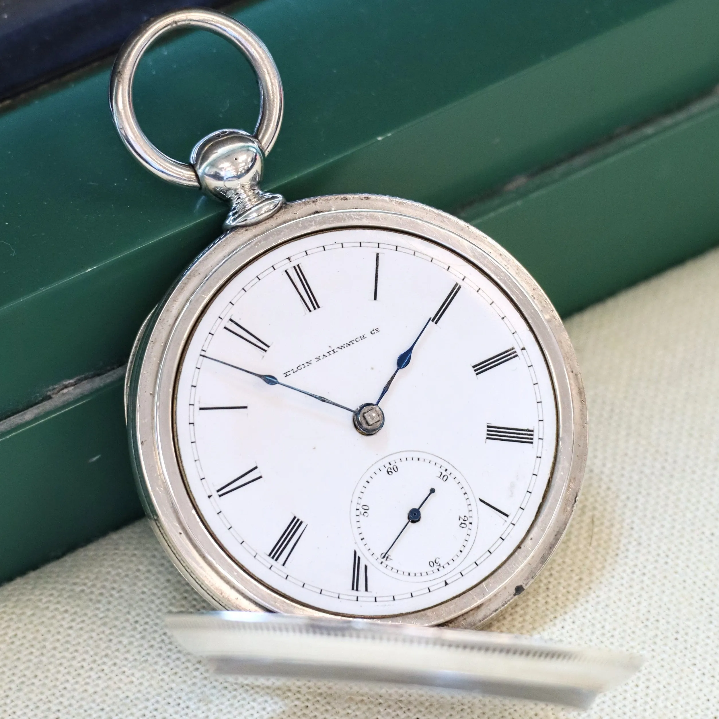 1884 ELGIN Pocket Watch Openface 18s Grade 7 Key Wind 7 Jewels Coin Silver Case