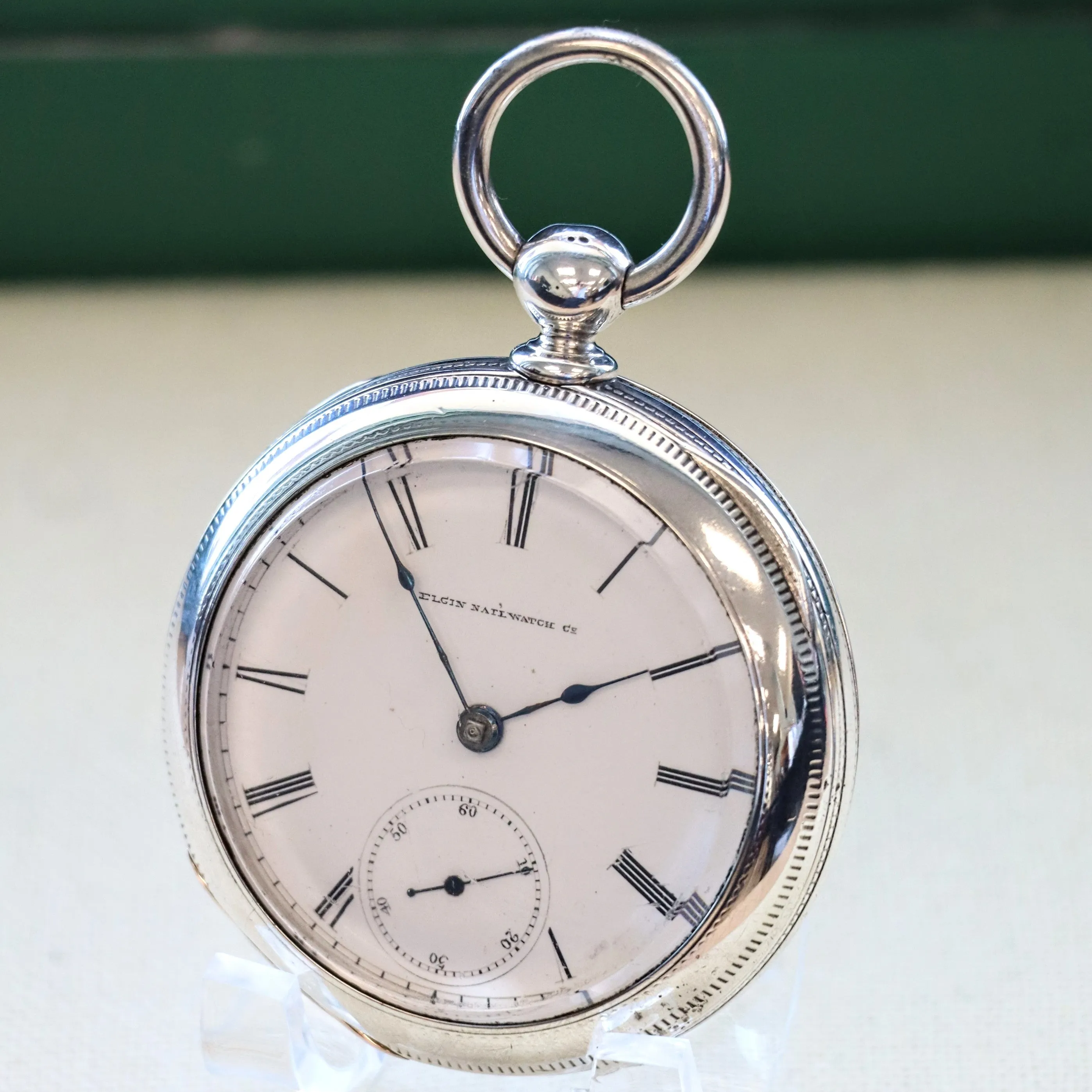 1884 ELGIN Pocket Watch Openface 18s Grade 7 Key Wind 7 Jewels Coin Silver Case