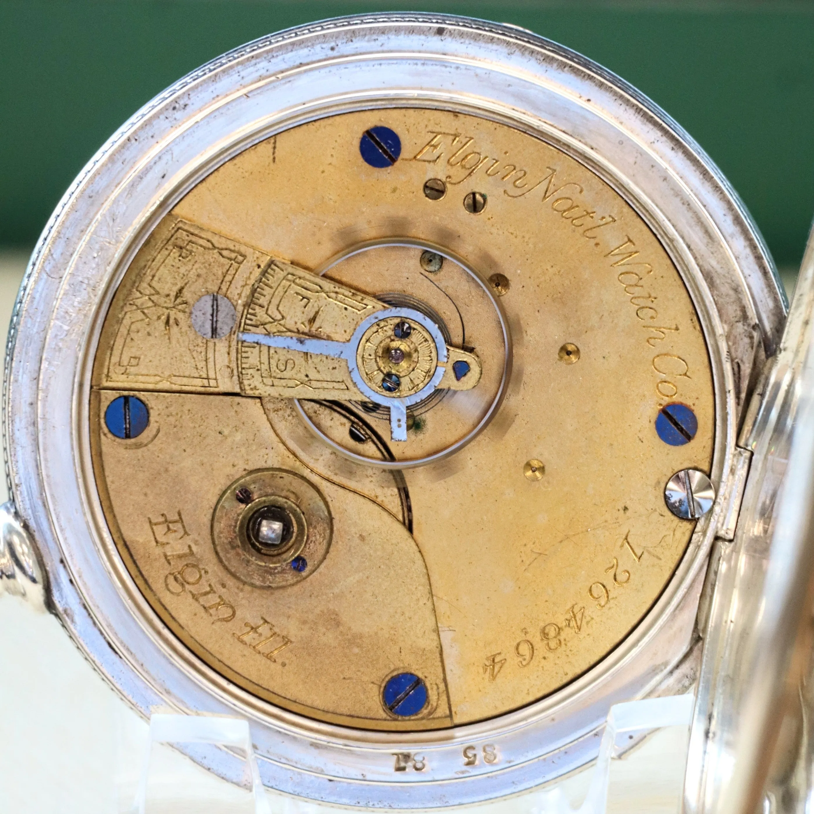 1884 ELGIN Pocket Watch Openface 18s Grade 7 Key Wind 7 Jewels Coin Silver Case