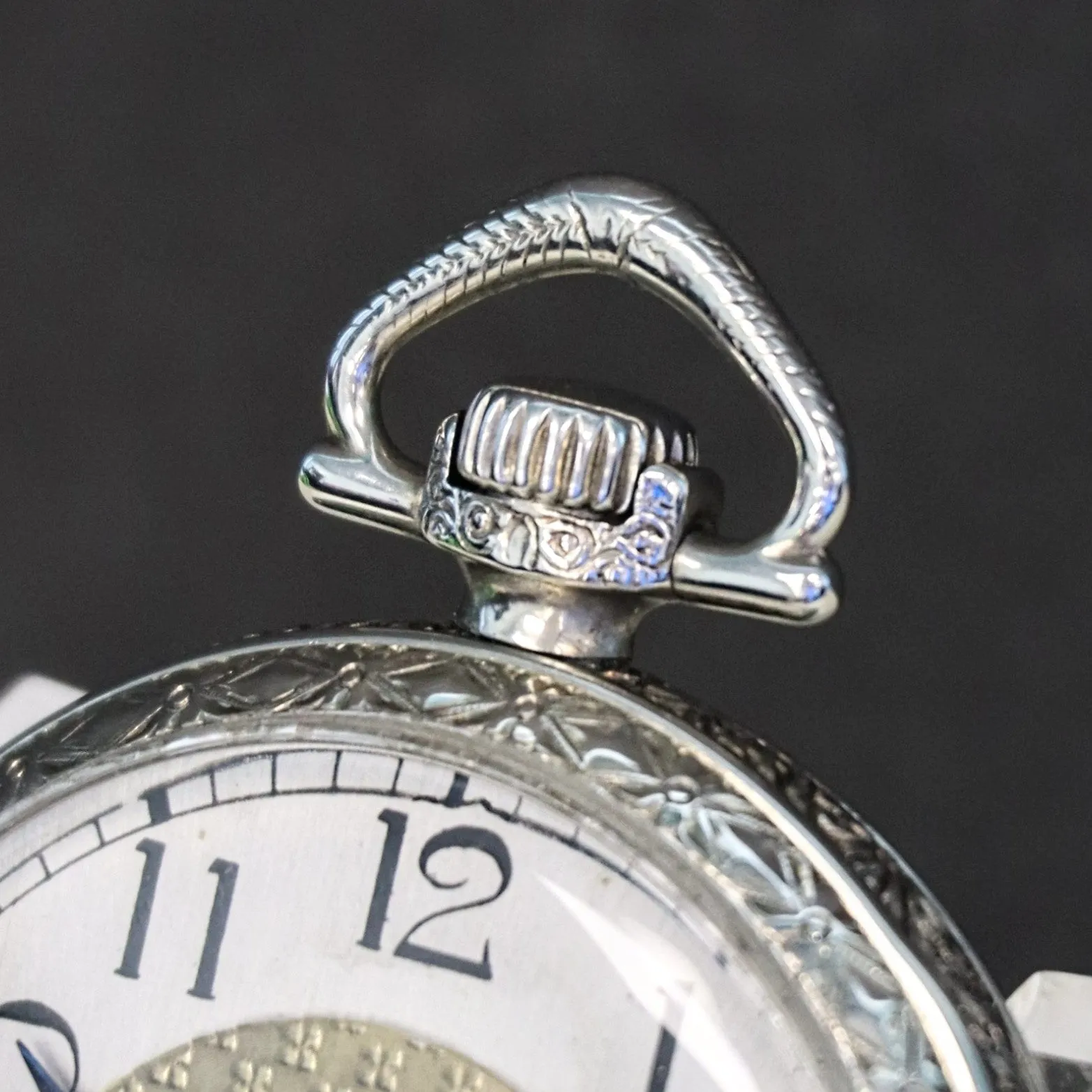 1916 DUBER - HAMPDEN Dress Pocket Watch Grade "The Minute Man" 17 Jewels 12s Openface Engraved Decorative 14K White G.F.