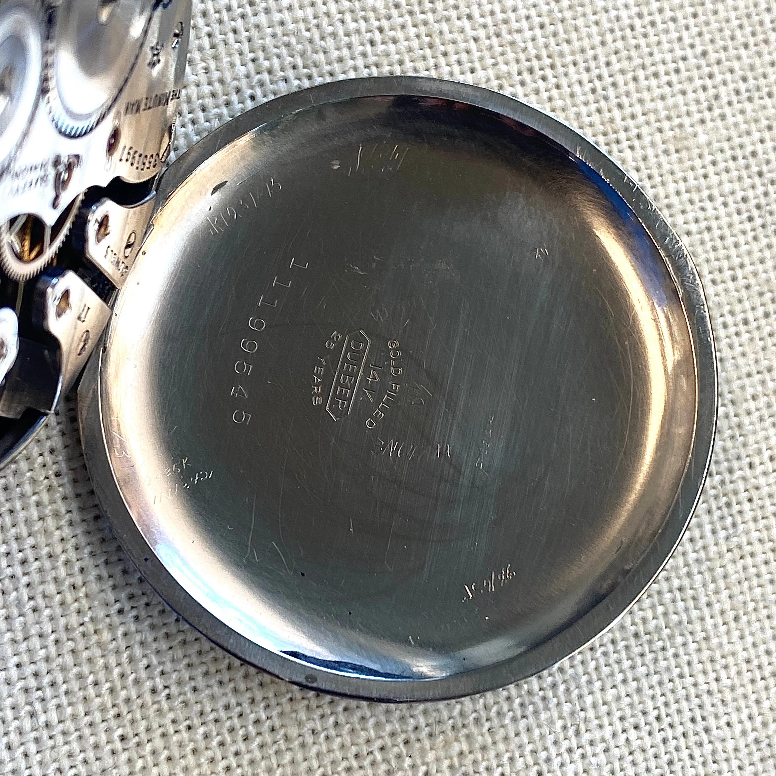 1916 DUBER - HAMPDEN Dress Pocket Watch Grade "The Minute Man" 17 Jewels 12s Openface Engraved Decorative 14K White G.F.