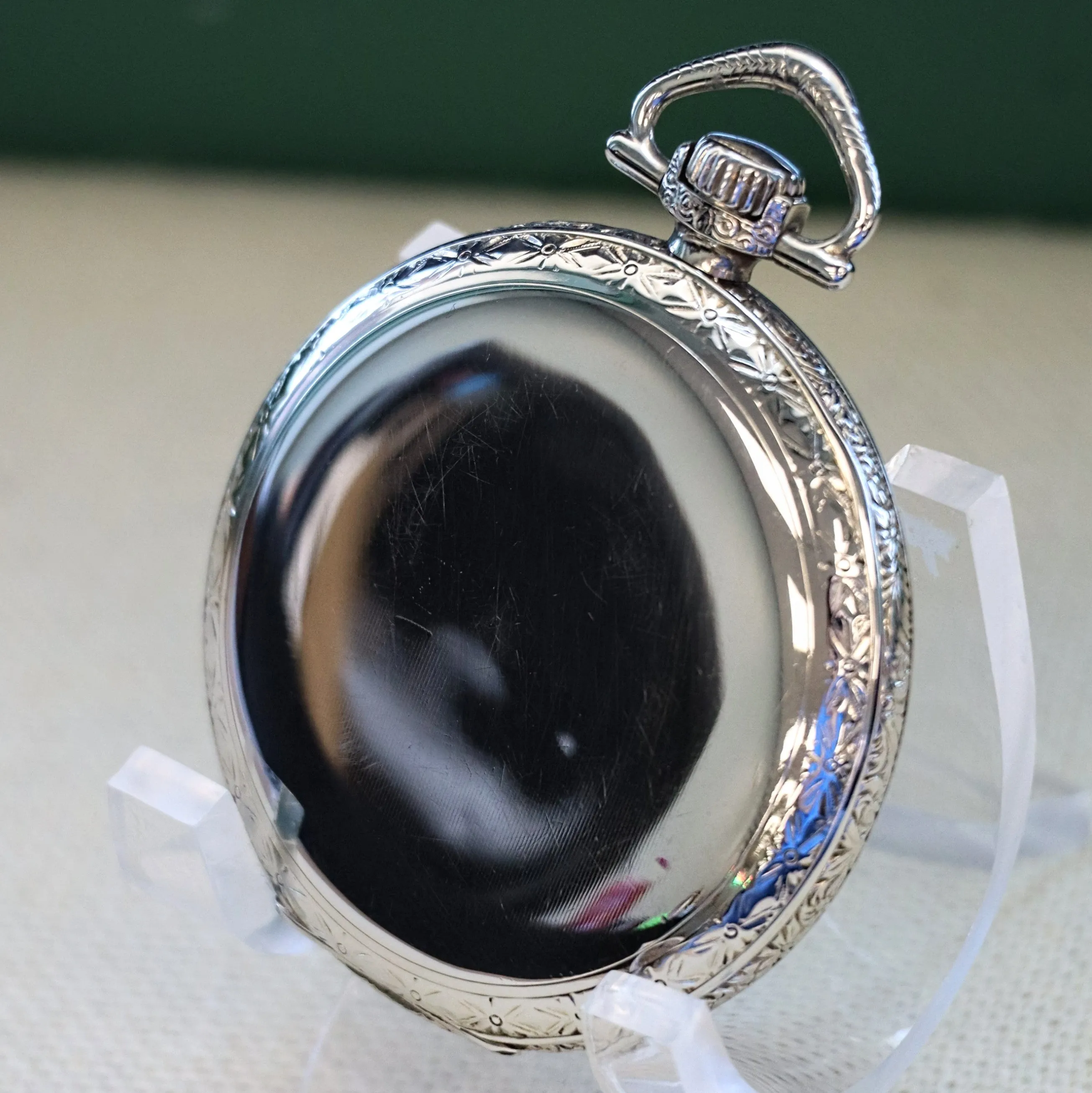 1916 DUBER - HAMPDEN Dress Pocket Watch Grade "The Minute Man" 17 Jewels 12s Openface Engraved Decorative 14K White G.F.