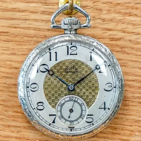 1916 DUBER - HAMPDEN Dress Pocket Watch Grade "The Minute Man" 17 Jewels 12s Openface Engraved Decorative 14K White G.F.