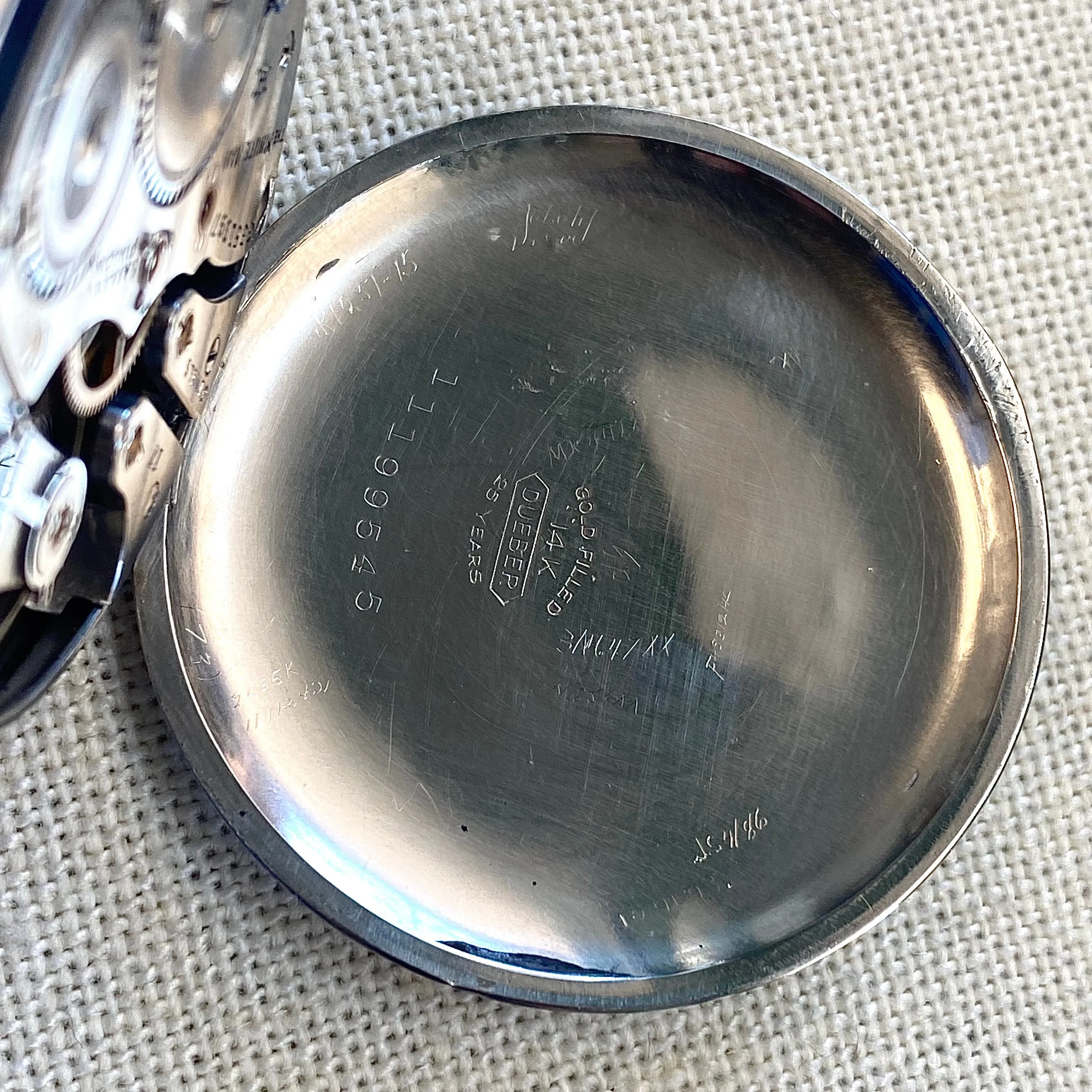 1916 DUBER - HAMPDEN Dress Pocket Watch Grade "The Minute Man" 17 Jewels 12s Openface Engraved Decorative 14K White G.F.