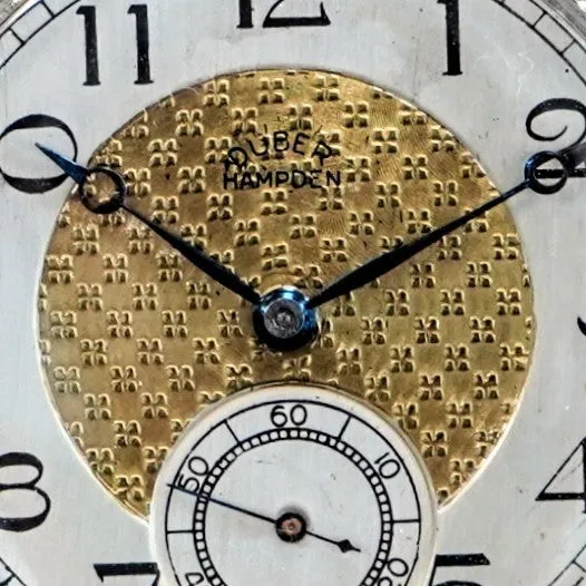 1916 DUBER - HAMPDEN Dress Pocket Watch Grade "The Minute Man" 17 Jewels 12s Openface Engraved Decorative 14K White G.F.