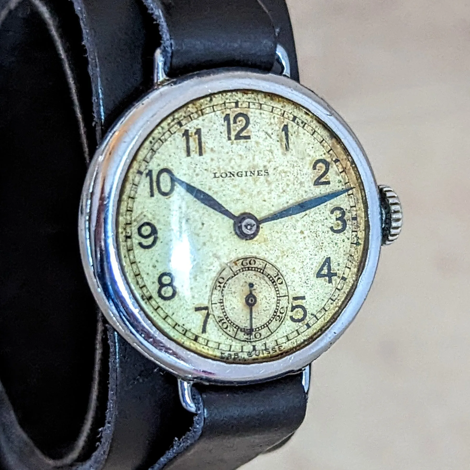 1935 LONGINES Military Wristwatch Cal. 10.68Z Wire Lug Trench Watch