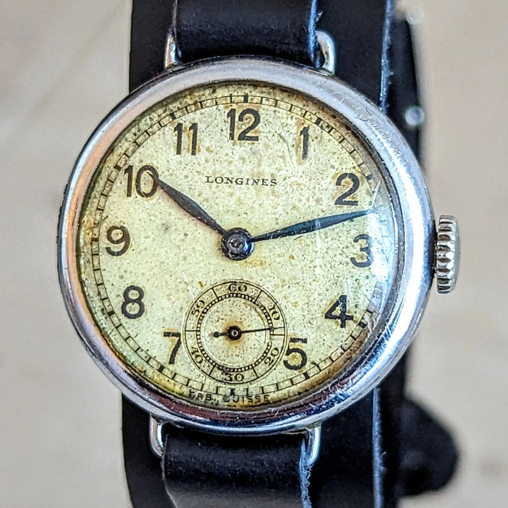 1935 LONGINES Military Wristwatch Cal. 10.68Z Wire Lug Trench Watch