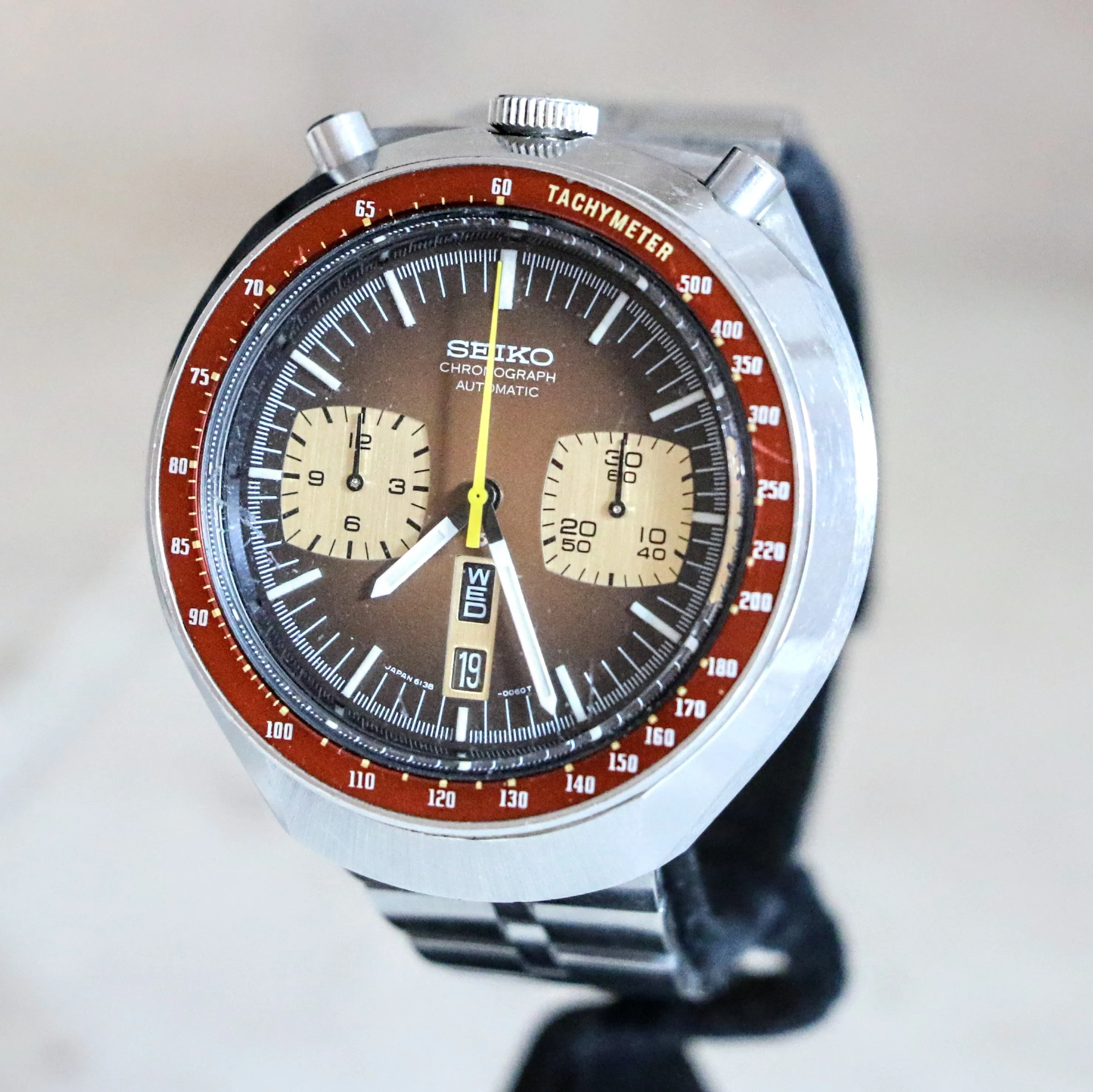 1977 SEIKO BULLHEAD Chronograph Automatic Watch Ref. 6138-0040 Day/Date Vintage Wristwatch