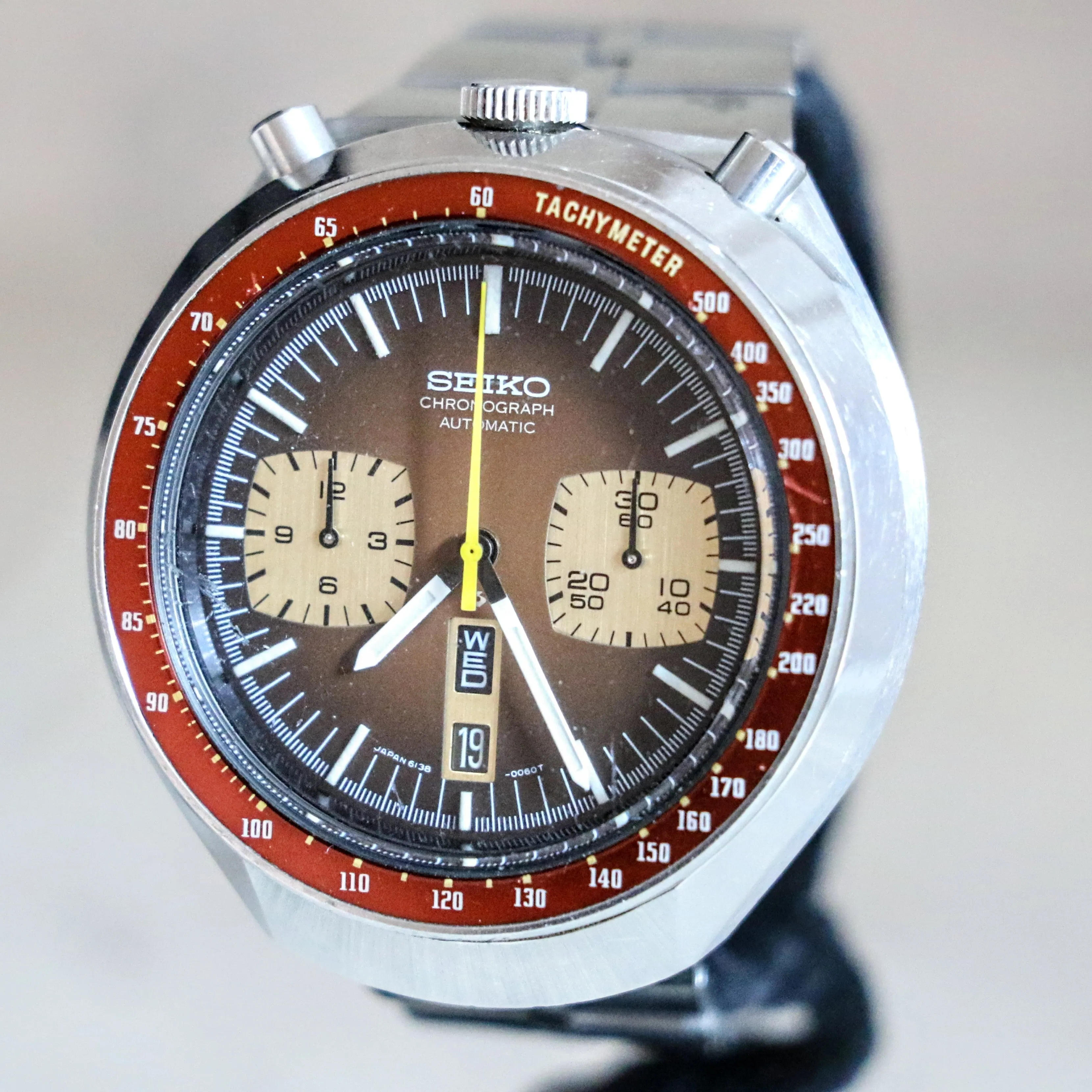 1977 SEIKO BULLHEAD Chronograph Automatic Watch Ref. 6138-0040 Day/Date Vintage Wristwatch