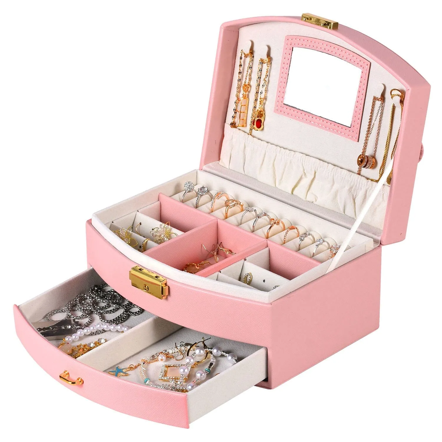 2-Layer Lockable Leather Jewelry Box