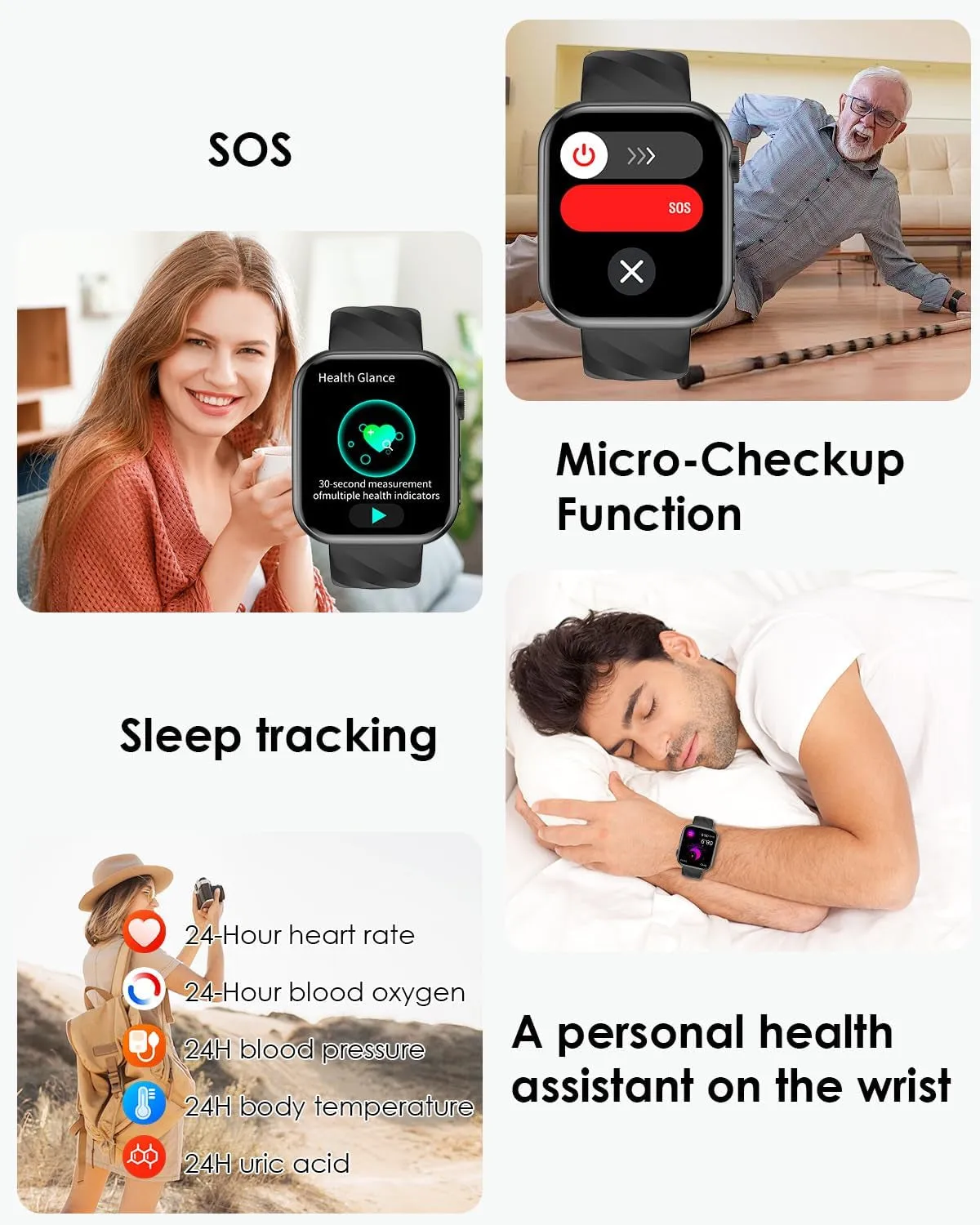 2025 Neu Smartwatch Ekg Hrv/Bmi/Harnsäure/Βιυtｚυcker/Herren Damen, 1.97'' AMOLED Gesundheitsuhr Mit Telefonfunktion, 24H Herzfrequenz/Spo2/Blutdruck Schlafmonitor/Sos-Notruf Fitnessuhr Für Android/Ios