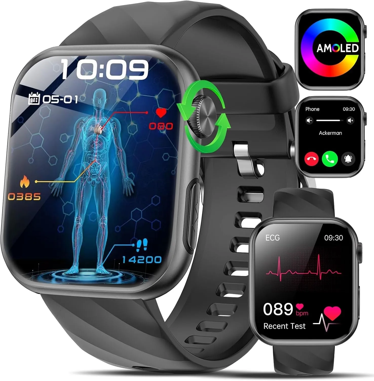 2025 Neu Smartwatch Ekg Hrv/Bmi/Harnsäure/Βιυtｚυcker/Herren Damen, 1.97'' AMOLED Gesundheitsuhr Mit Telefonfunktion, 24H Herzfrequenz/Spo2/Blutdruck Schlafmonitor/Sos-Notruf Fitnessuhr Für Android/Ios