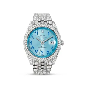 23ctw Full Diamond Rolex DateJust 41mm Blue Arabic Jubilee