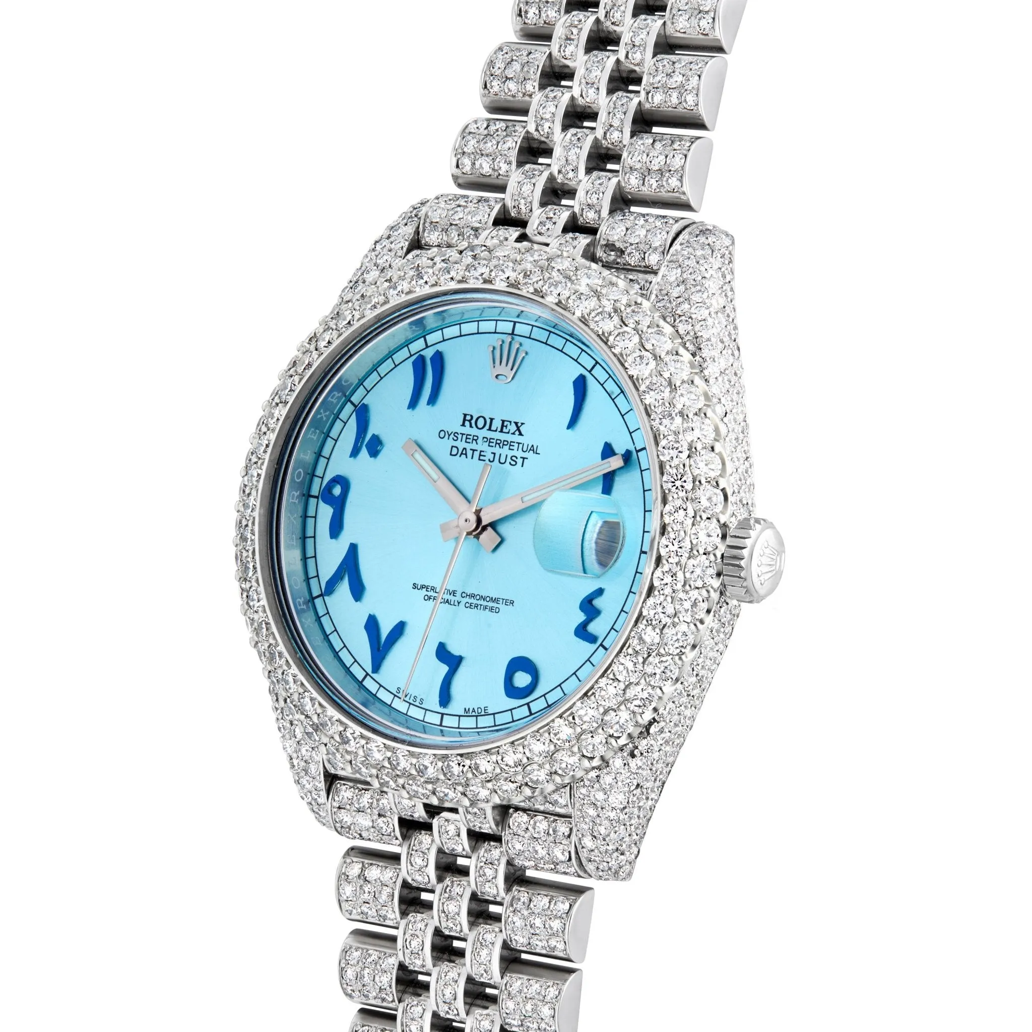 23ctw Full Diamond Rolex DateJust 41mm Blue Arabic Jubilee