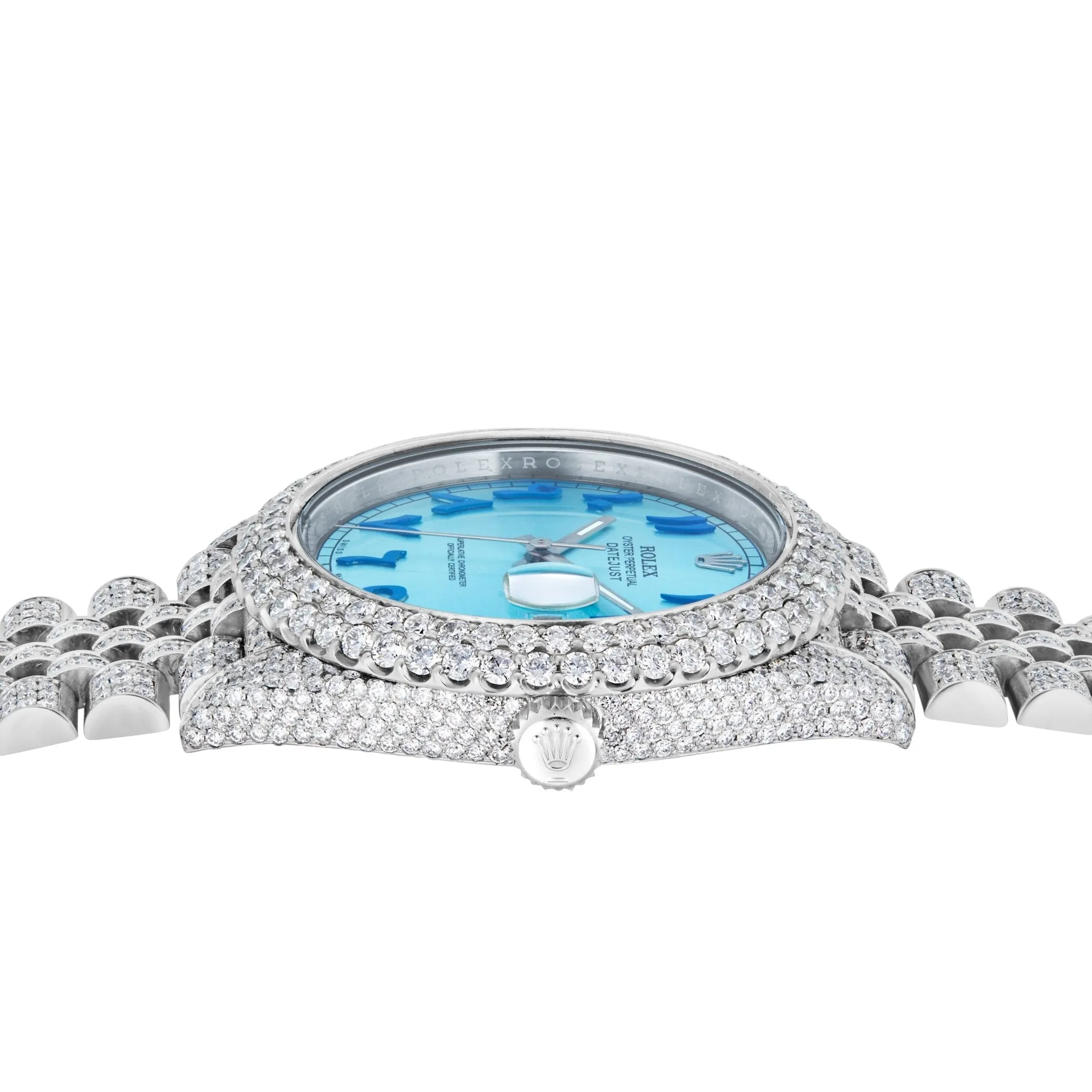 23ctw Full Diamond Rolex DateJust 41mm Blue Arabic Jubilee