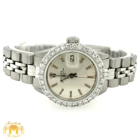 26mm Ladies’ Rolex Date Diamond Watch with Stainless Steel Jubilee Bracelet (custom diamond bezel)
