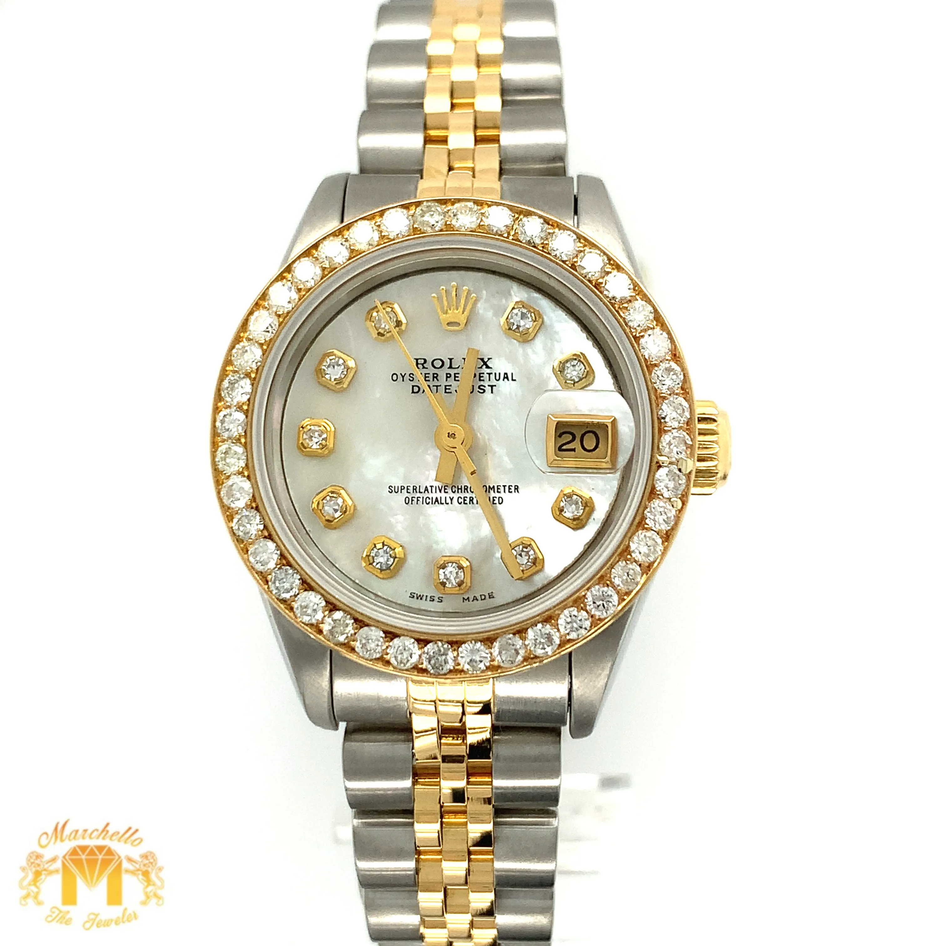 26mm Ladies’ Rolex Datejust Diamond Watch with Two-tone Jubilee Bracelet (custom mother-of-pearl diamond dial)