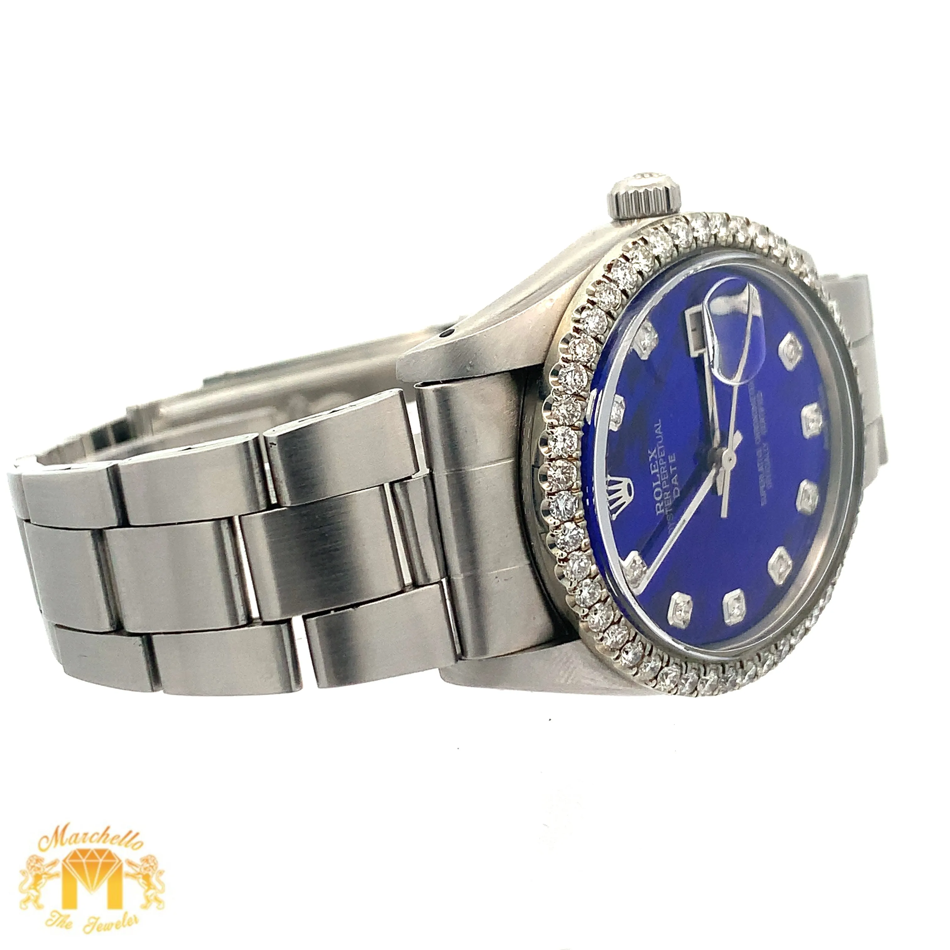 34mm Rolex Oyster Perpetual Date Diamond Watch with Stainless Steel Oyster Bracelet (Mother of pearl(MOP)  diamond dial)