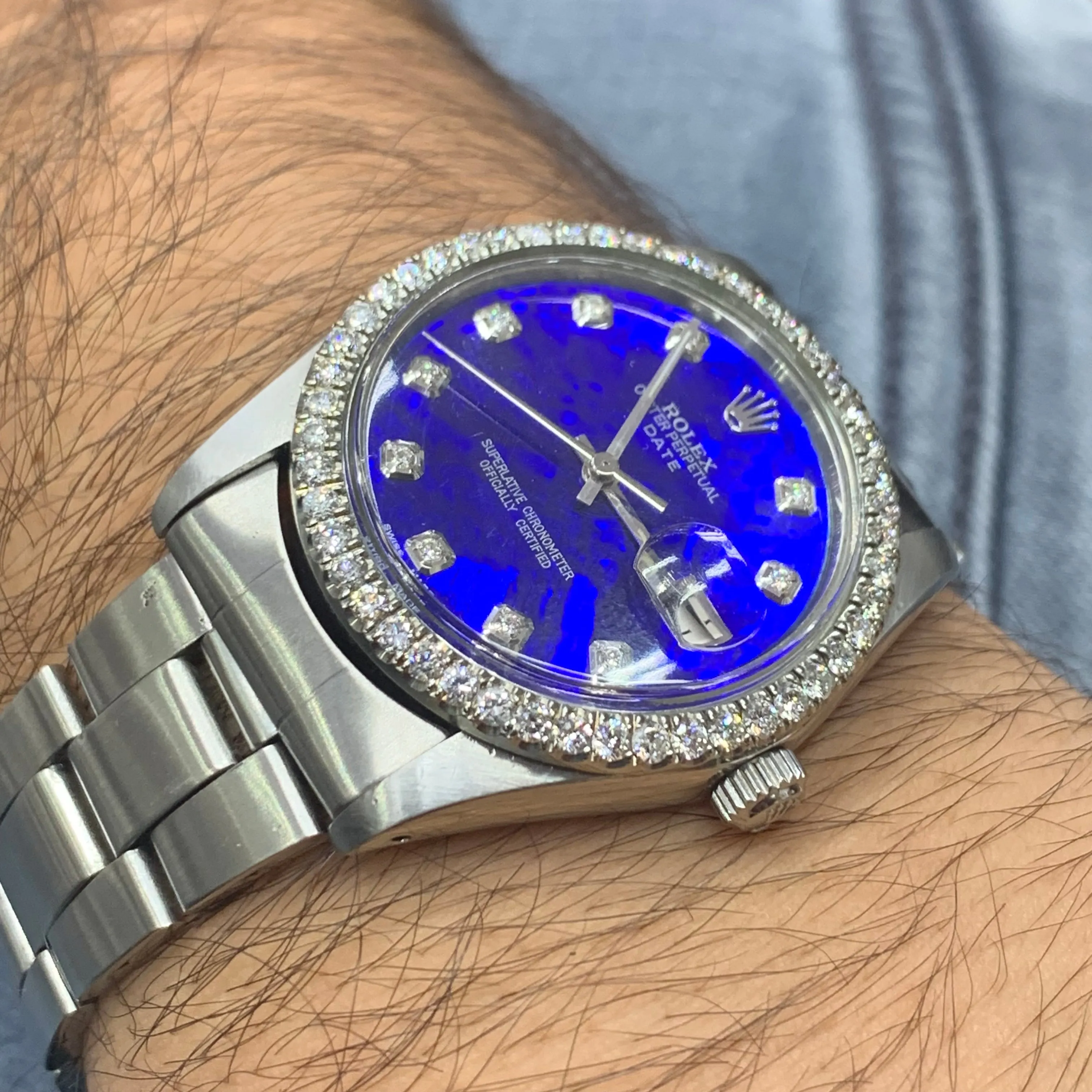 34mm Rolex Oyster Perpetual Date Diamond Watch with Stainless Steel Oyster Bracelet (Mother of pearl(MOP)  diamond dial)