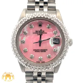 34mm Rolex Watch with Stainless Steel Jubilee Bracelet (custom diamond bezel and mother of pearl (MOP) diamond dial)