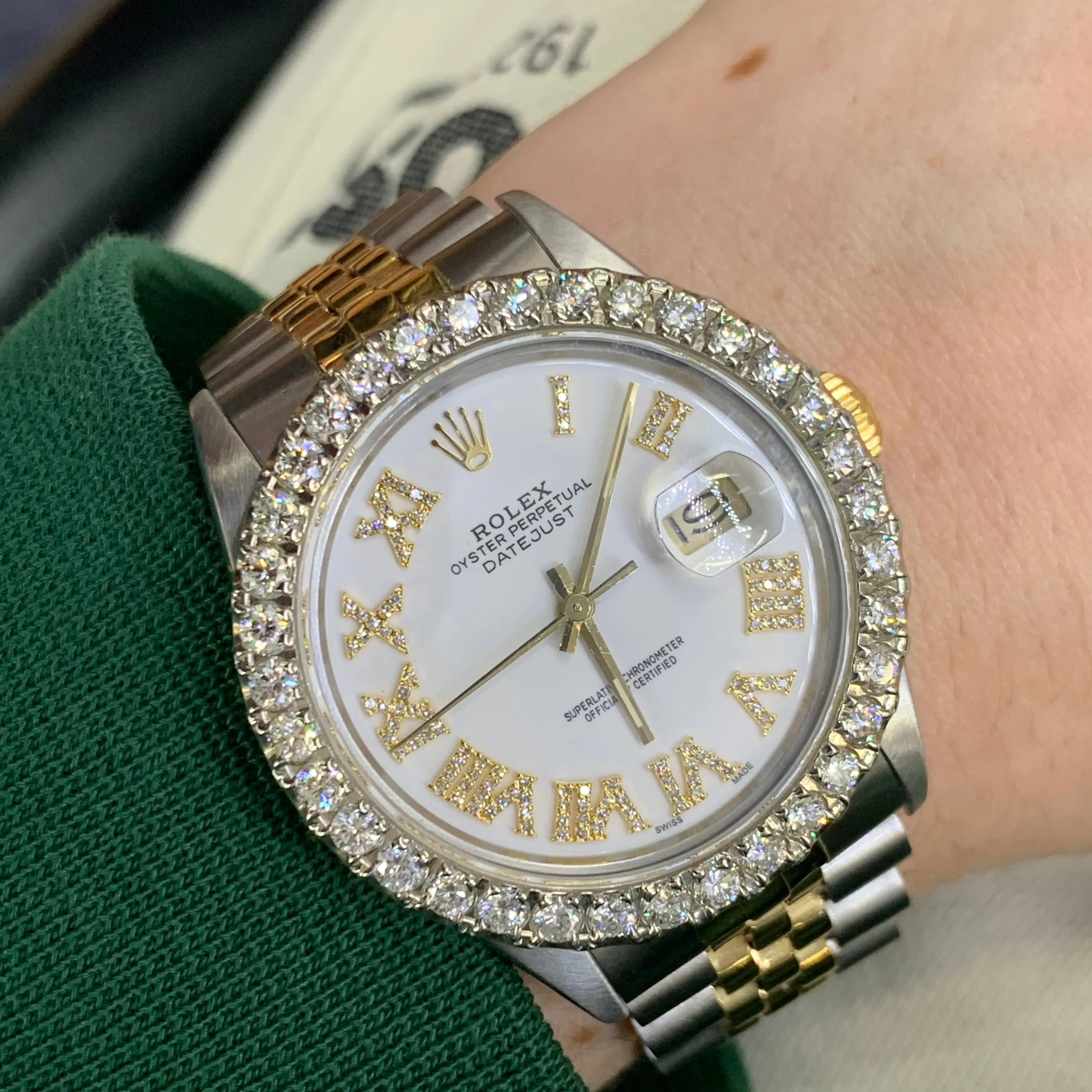 3.8ct Diamond 36mm Rolex Datejust Watch with Two-tone Jubilee Bracelet (white dial, quick-set)