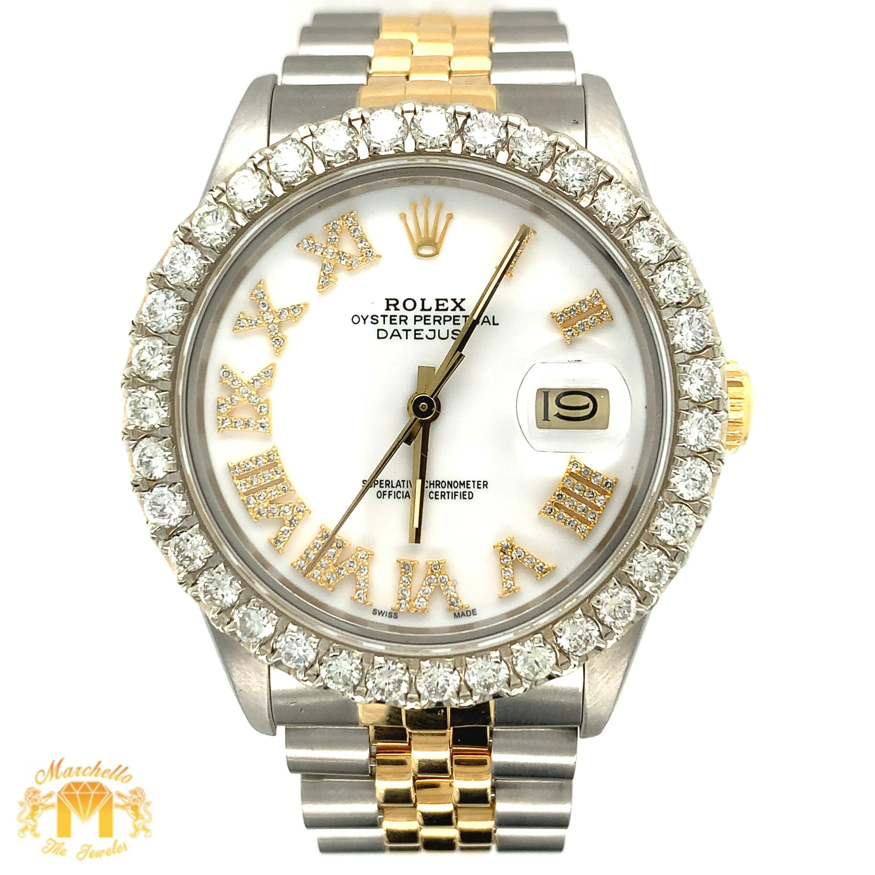 3.8ct Diamond 36mm Rolex Datejust Watch with Two-tone Jubilee Bracelet (white dial, quick-set)
