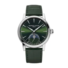 40MM FREDERIQUE CONSTANT CLASSIC MOONPHASE DATE AUTOMATIC WATCH WITH GREEN DIAL AND GREEN LEATHER STRAP