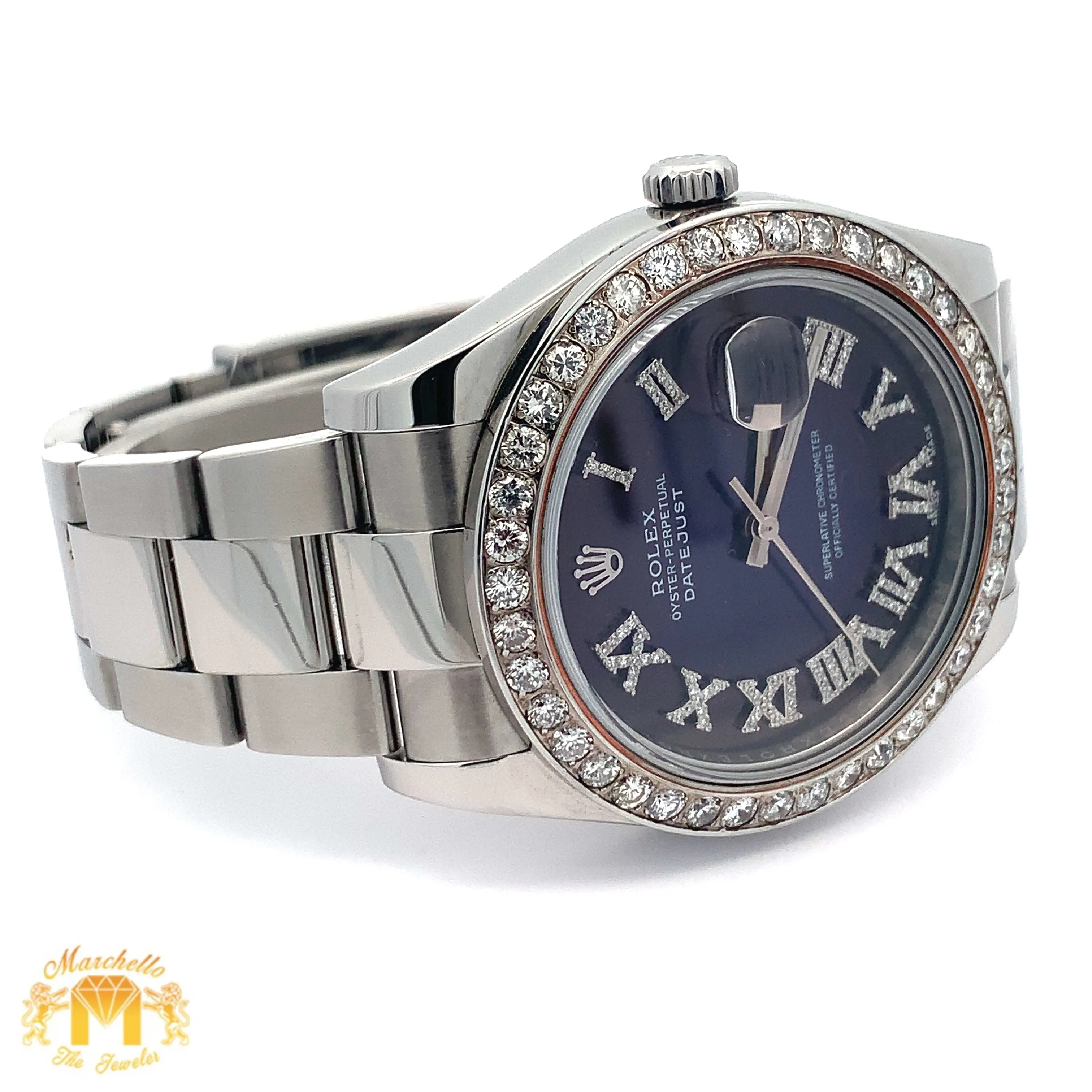 41mm Rolex Diamond Watch with Stainless Steel Oyster Bracelet (diamond bezel and dial)