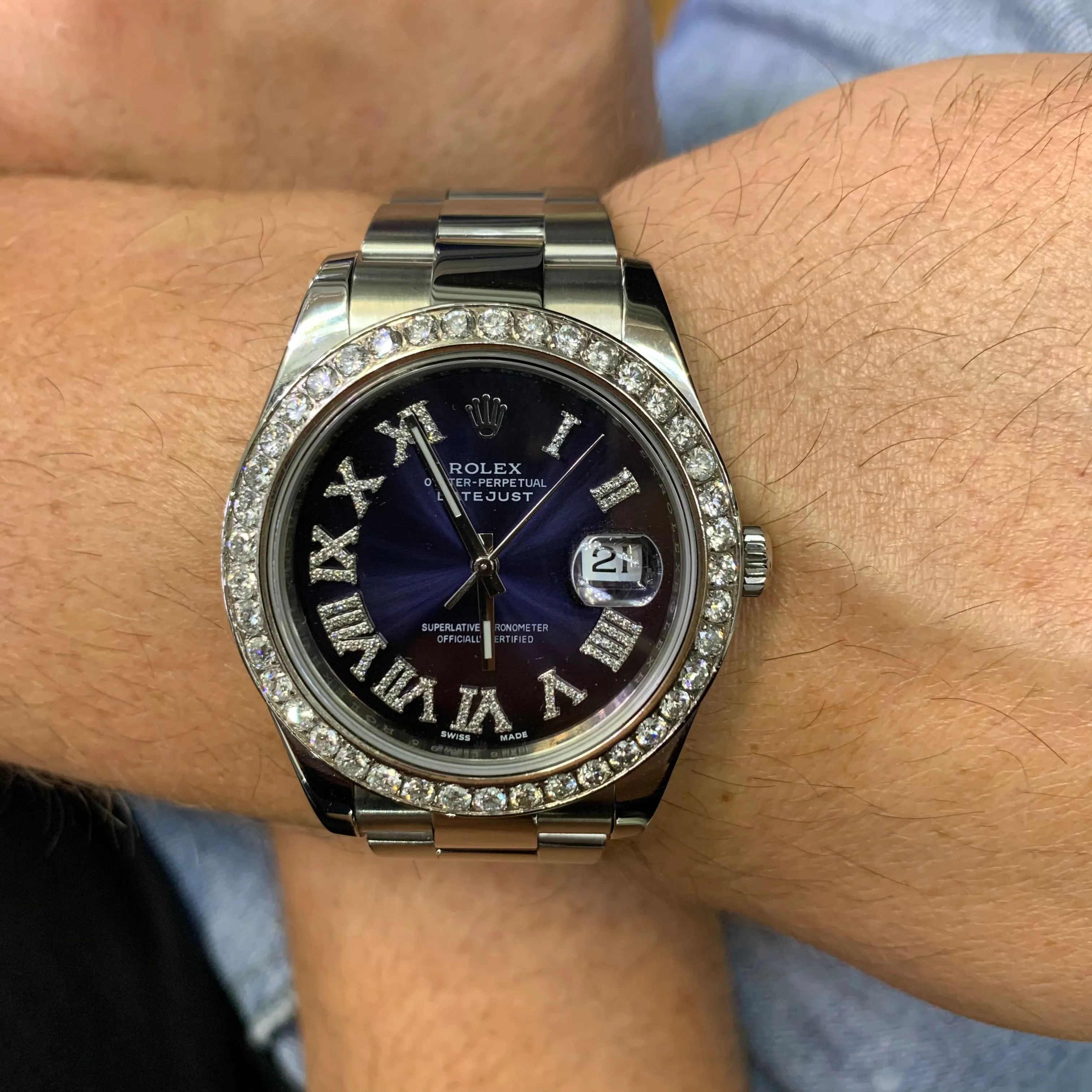 41mm Rolex Diamond Watch with Stainless Steel Oyster Bracelet (diamond bezel and dial)