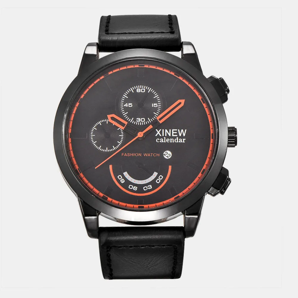 5 Colors Stainless Steel Leather Men's Casual Business Multifunction Pin Buckle Quartz Watch