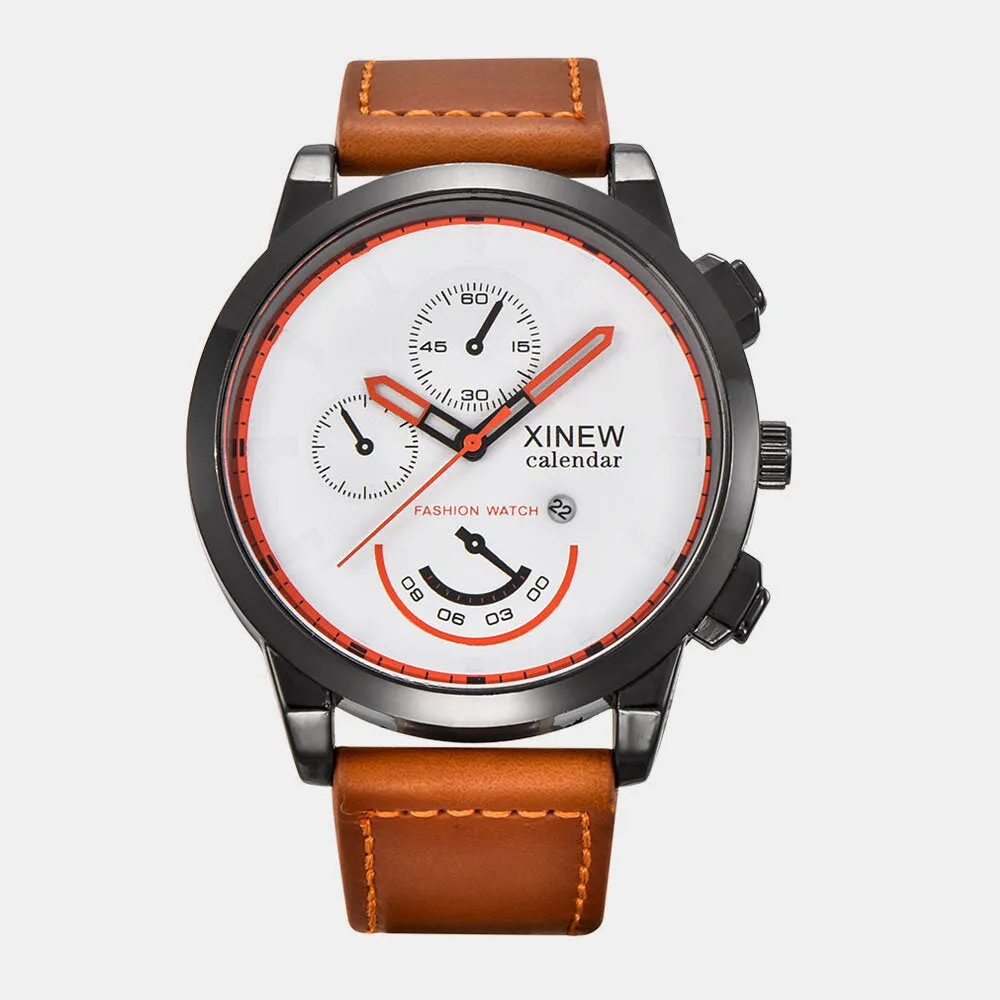 5 Colors Stainless Steel Leather Men's Casual Business Multifunction Pin Buckle Quartz Watch