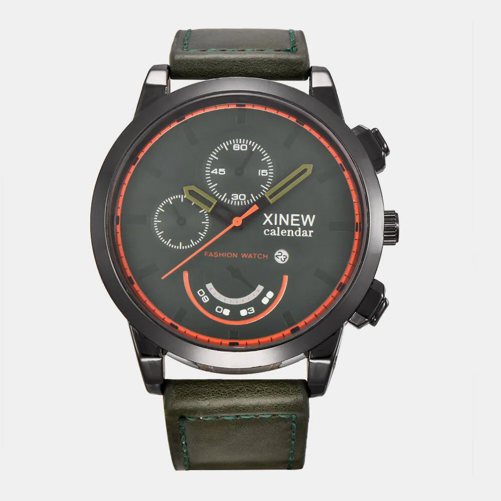 5 Colors Stainless Steel Leather Men's Casual Business Multifunction Pin Buckle Quartz Watch