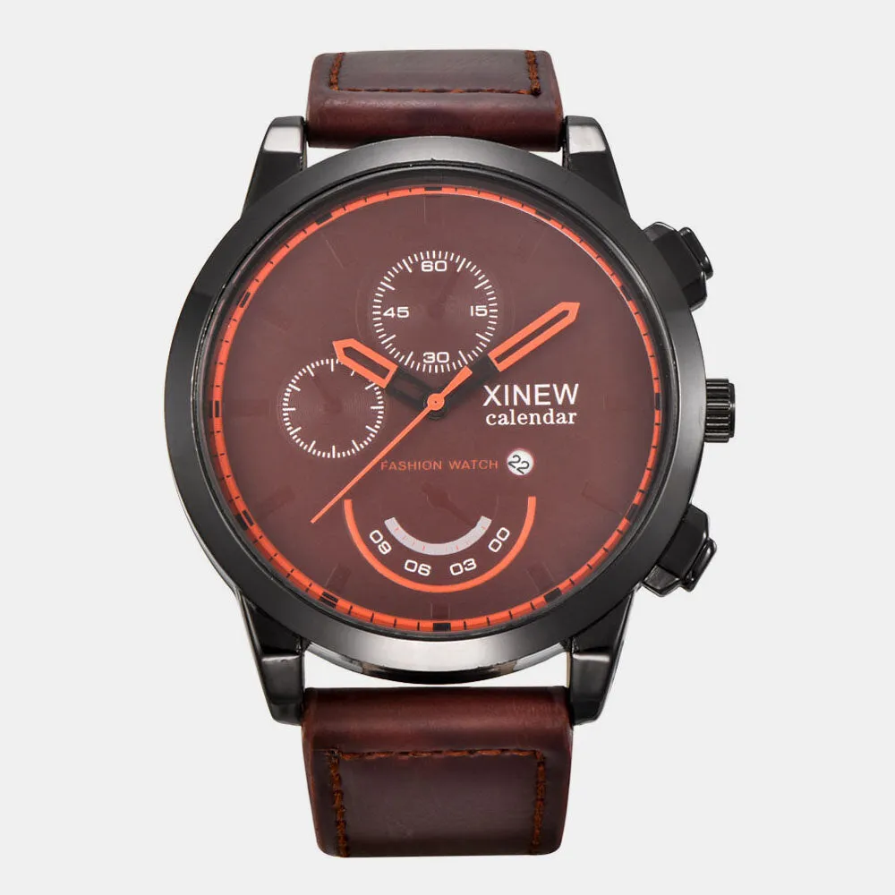 5 Colors Stainless Steel Leather Men's Casual Business Multifunction Pin Buckle Quartz Watch