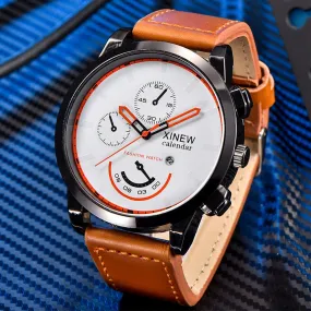 5 Colors Stainless Steel Leather Men's Casual Business Multifunction Pin Buckle Quartz Watch