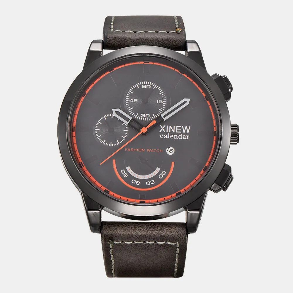 5 Colors Stainless Steel Leather Men's Casual Business Multifunction Pin Buckle Quartz Watch