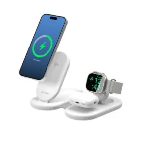 Alogic - Qi2 Charging Stand 3-in-1 PackAway Phone (15W) & Watch (3W) AirPods (5W) with 3ft USB-C to USB-C Cable - White