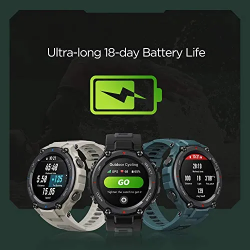 Amazfit T-Rex Pro Smartwatch Fitness Watch with Built-in GPS, Military Standard Certified, 18 Day Battery Life, SpO2, Heart Rate Monitor, 100  Sports Modes, 10 ATM Waterproof, Steel Blue