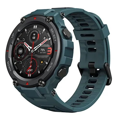 Amazfit T-Rex Pro Smartwatch Fitness Watch with Built-in GPS, Military Standard Certified, 18 Day Battery Life, SpO2, Heart Rate Monitor, 100  Sports Modes, 10 ATM Waterproof, Steel Blue