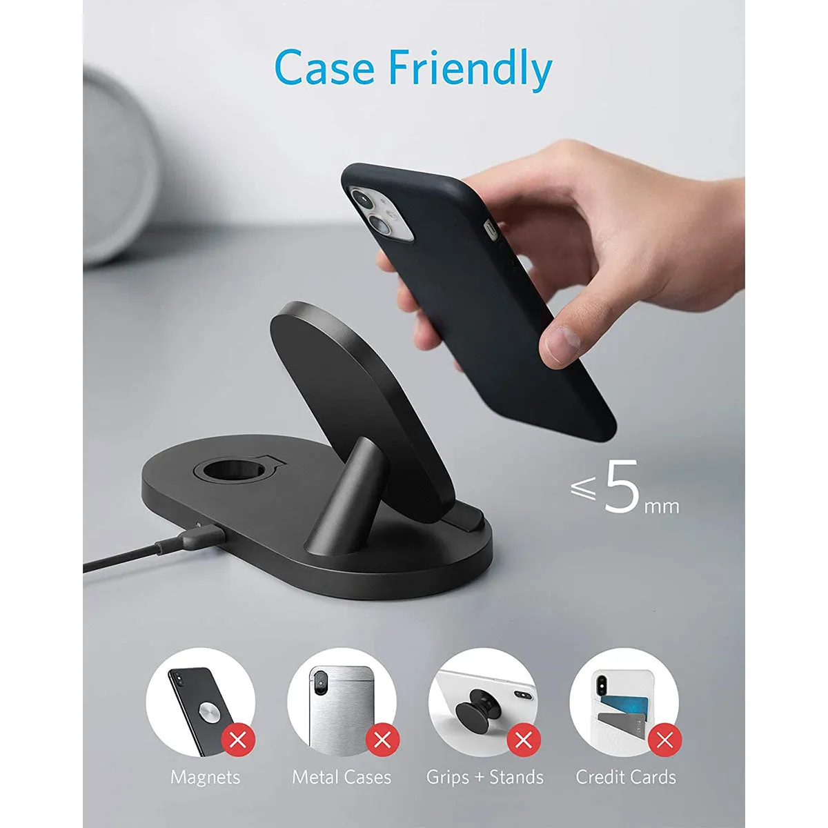 Anker Powerwave Wireless Charging Station with QC Charger and 2-in-1 Stand