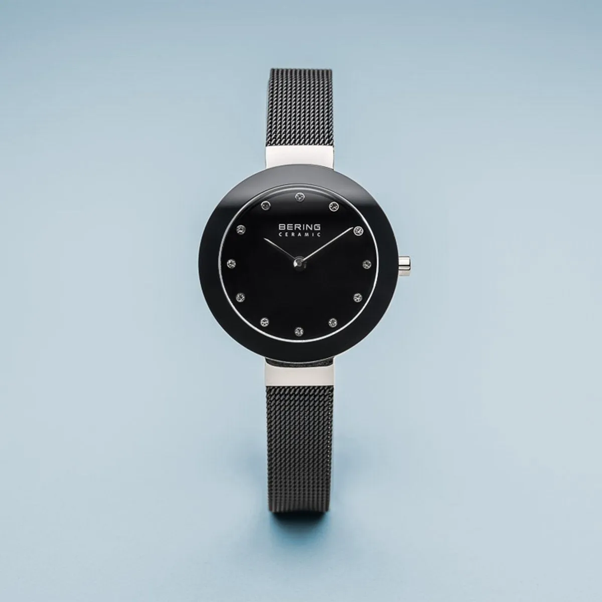 Bering Ceramic Polished Silver Slim Black Watch
