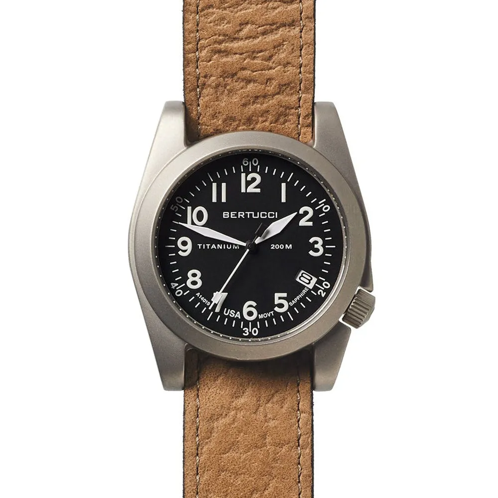 Bertucci A-11T Americana Mens Coyote Survival Leather Band Black Quartz Dial Watch - 13332