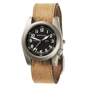 Bertucci A-11T Americana Mens Coyote Survival Leather Band Black Quartz Dial Watch - 13332