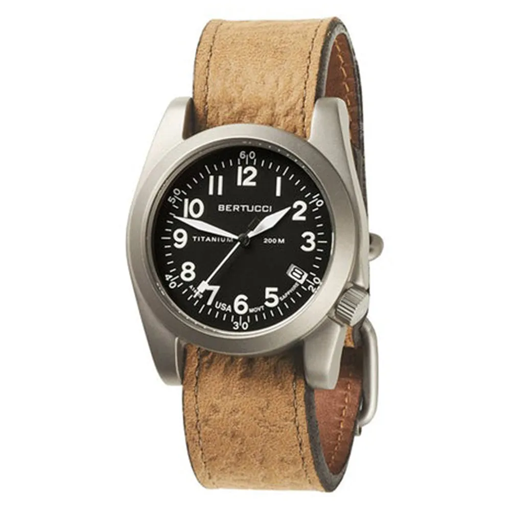 Bertucci A-11T Americana Mens Coyote Survival Leather Band Black Quartz Dial Watch - 13332
