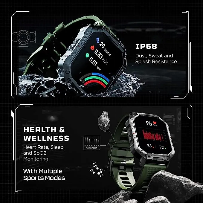 boAt Armour | Military Grade Smartwatch with 1.83" (4.64 cm) HD Display, Bluetooth Calling, Tough & Rugged Display, 100  Watch Faces
