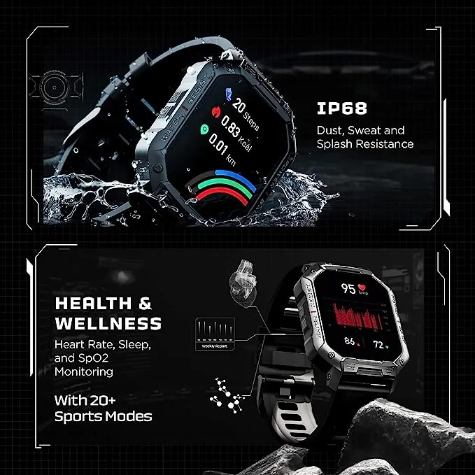 boAt Armour | Military Grade Smartwatch with 1.83" (4.64 cm) HD Display, Bluetooth Calling, Tough & Rugged Display, 100  Watch Faces
