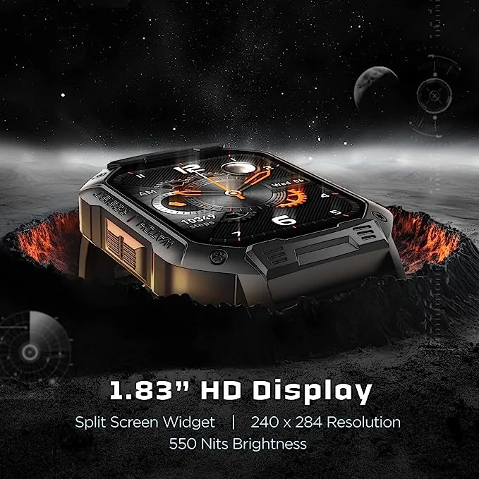 boAt Armour | Military Grade Smartwatch with 1.83" (4.64 cm) HD Display, Bluetooth Calling, Tough & Rugged Display, 100  Watch Faces