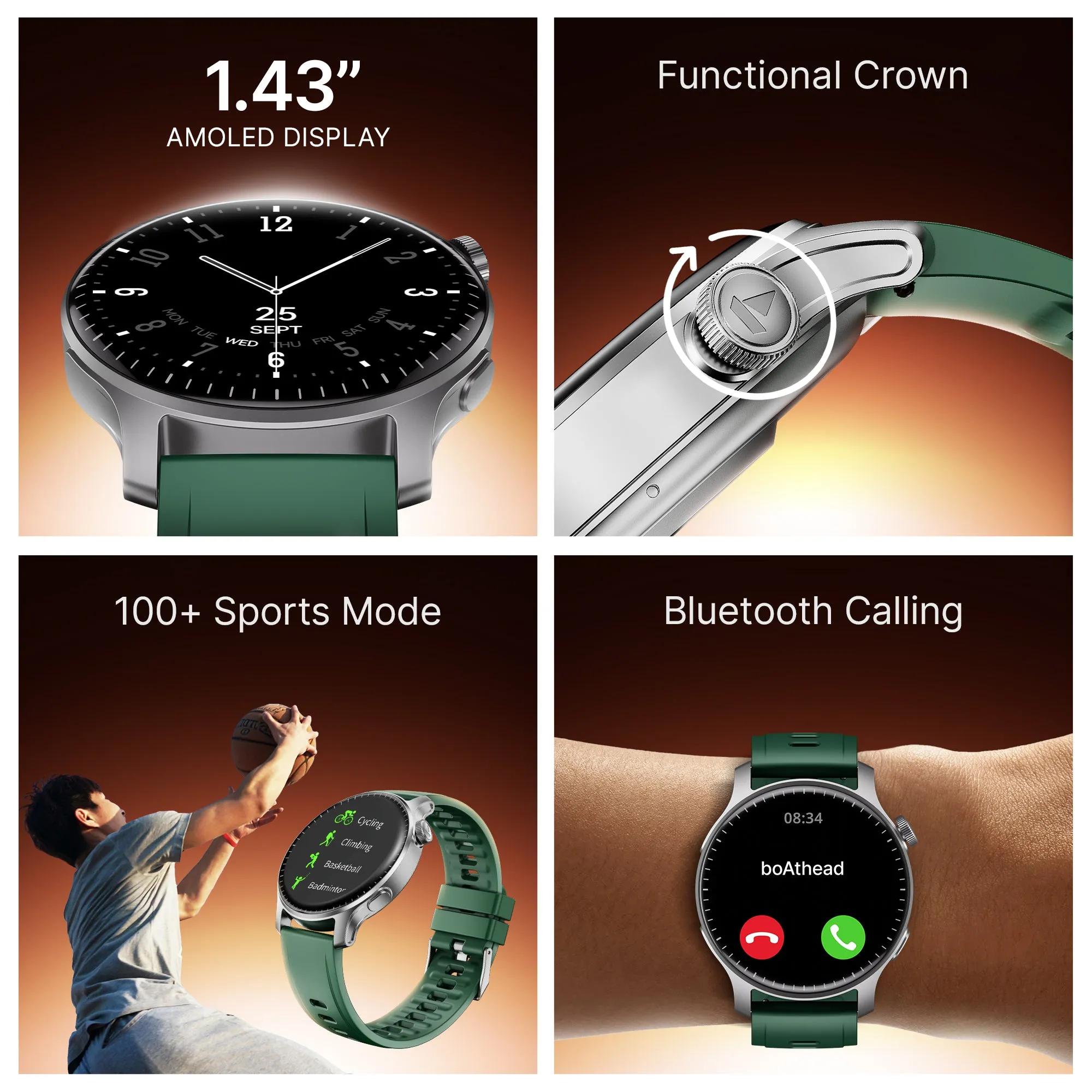 boAt Ultima Prime | Smartwatch with 1.43" AMOLED Display, Cloud Watch Faces, Emergency SOS, BT Calling, Functional Crown